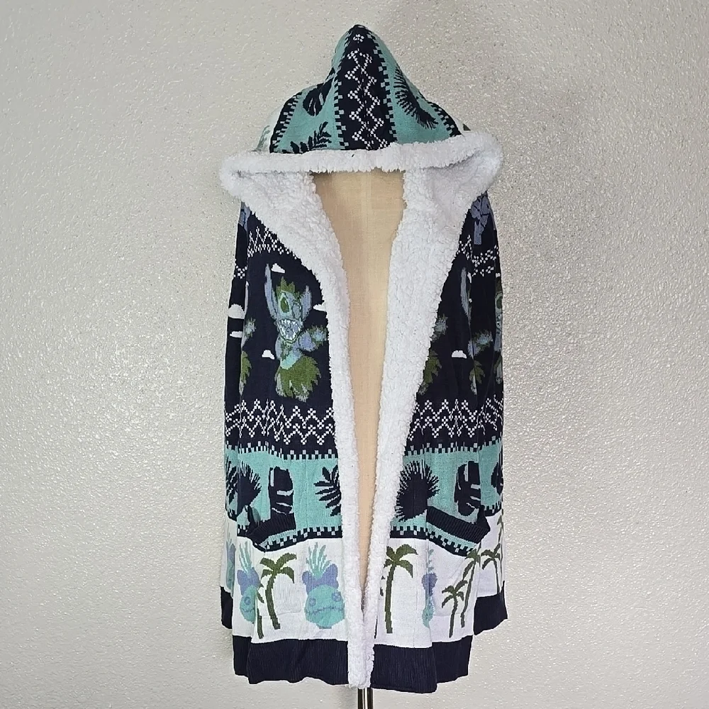 Disney Stitch Hooded Sherpa Open Front Sweater - Picture 1 of 7